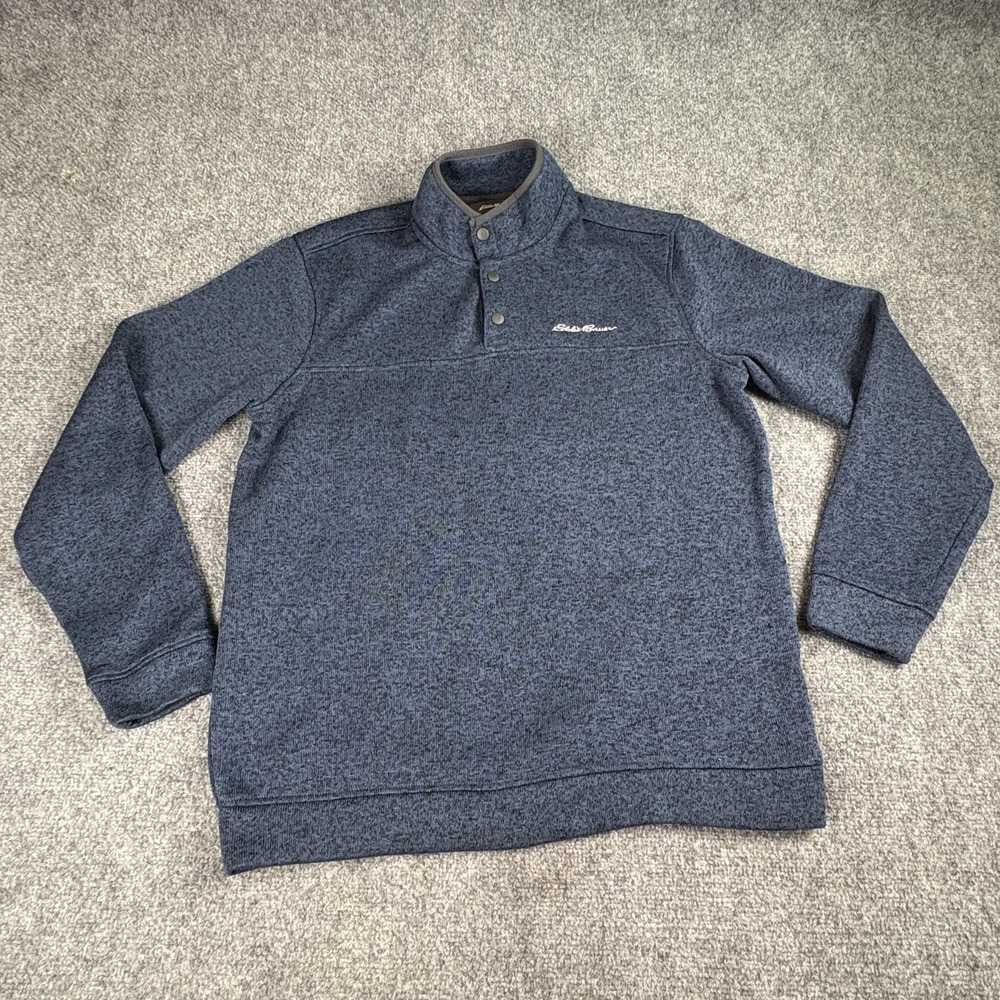 Eddie Bauer Pullover Men's L Blue Radiator Fleece 1/4 Snap Heavyweight Cabincore